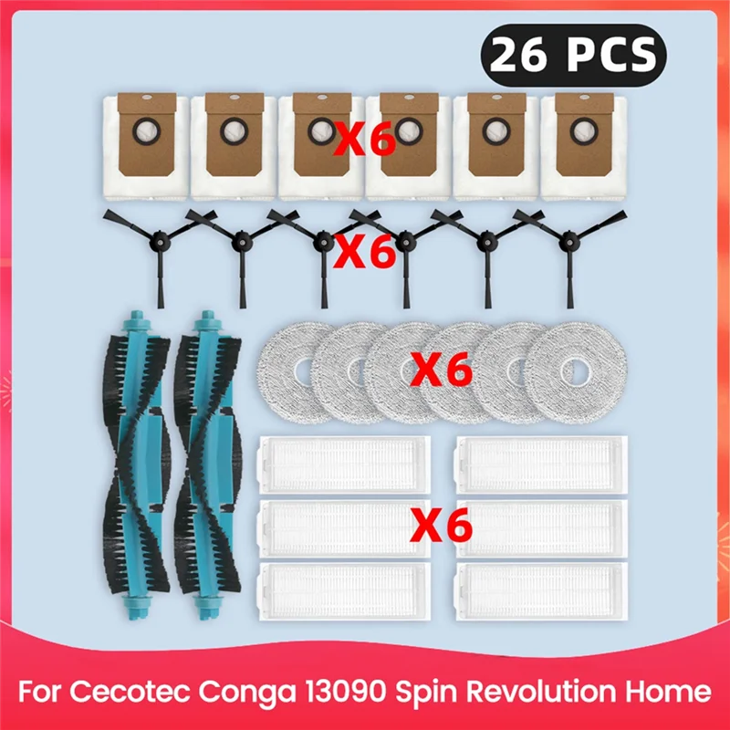 

AC23-для Cecotec Conga 13090 Spin Revolution, домашние запасные части, основная боковая щетка, HEPA-фильтр, швабра, тканевые мешки для пыли, аксессуары