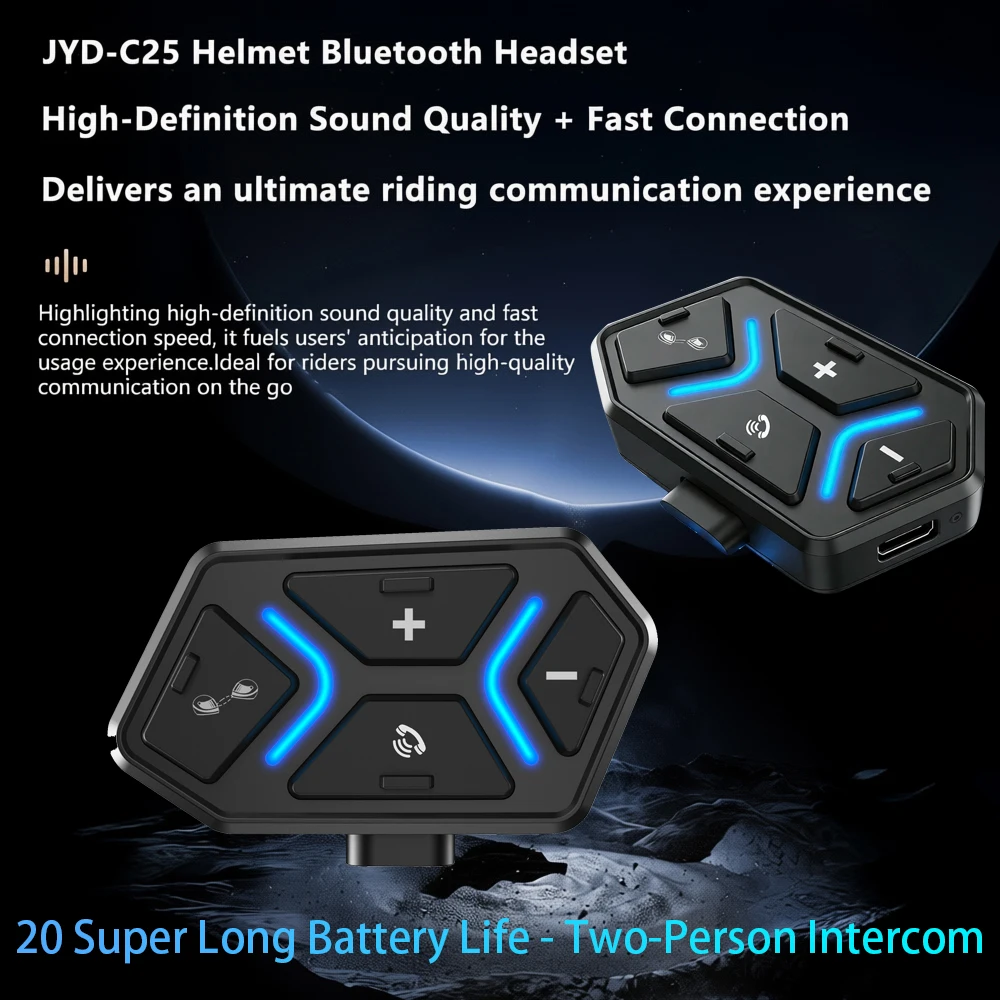 New Mini Helmet Bluetooth Headset 20 Hours Long Battery Life 500M Two-Person Intercom Waterproof Ultra-Light Bluetooth