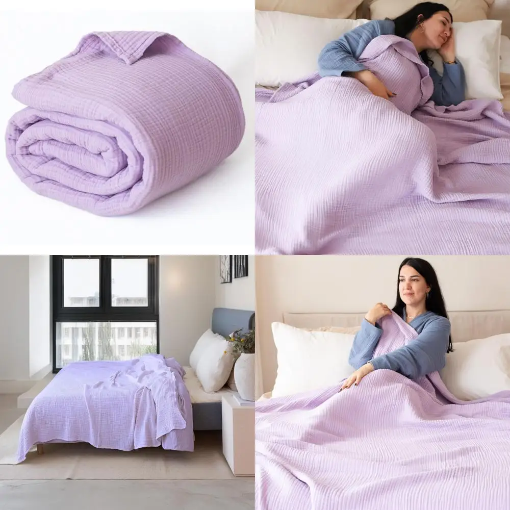 

Queen Size Cotton Muslin Throw Blanket, Soft Pure 100% Turkish Cotton, Purple, 91x95 Inches, Bed Blanket for Comfort and Warmth