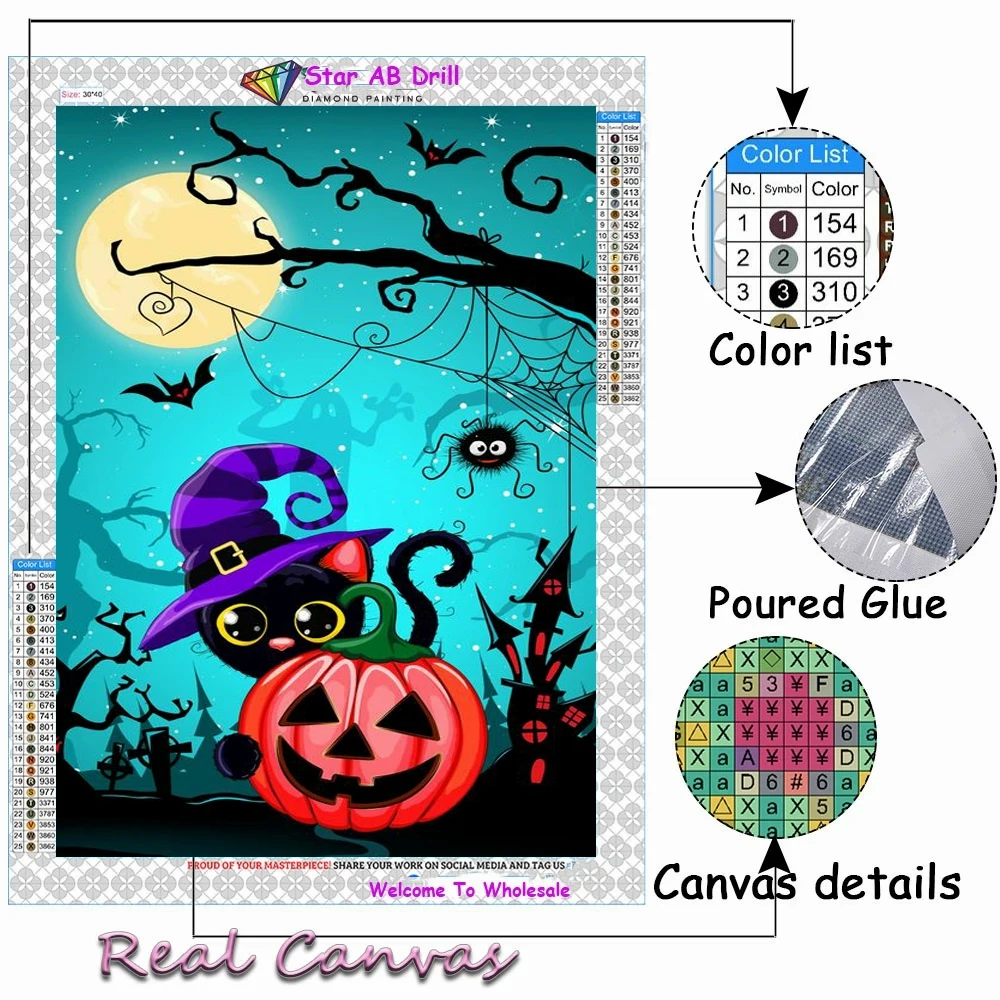 New Halloween Wizard Owl 5d AB Drill Diamond Painting Cute Pumpkin Black Cat Art Diy Embroidery Cross Stitch Kit Home Decor Gift