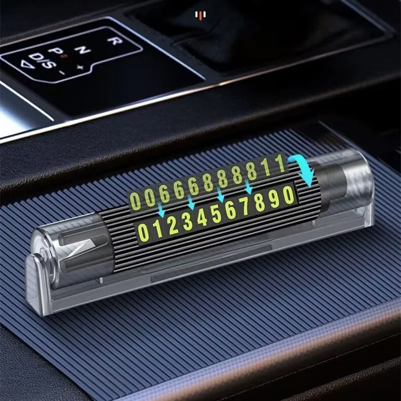 

3 In 1 Car Phone Number Plate Temporary Parking Card Aluminum Stickers Rotate Park Stop Temporary Parking Card Survival Hammer