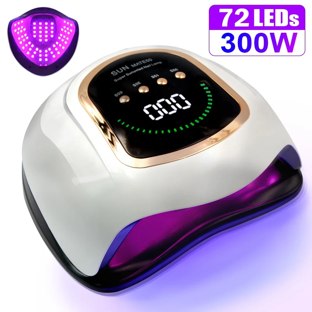 UV LEDネイルランプ,ジェルネイルポリッシュ,ラージサイズ,300W, 72電球