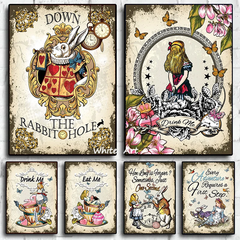 Fairy Book Alice In Wonderland Poster Rabbit Vintage Canvas Painting HD Print Wall Art Picture Living Room Children\'s Room Decor