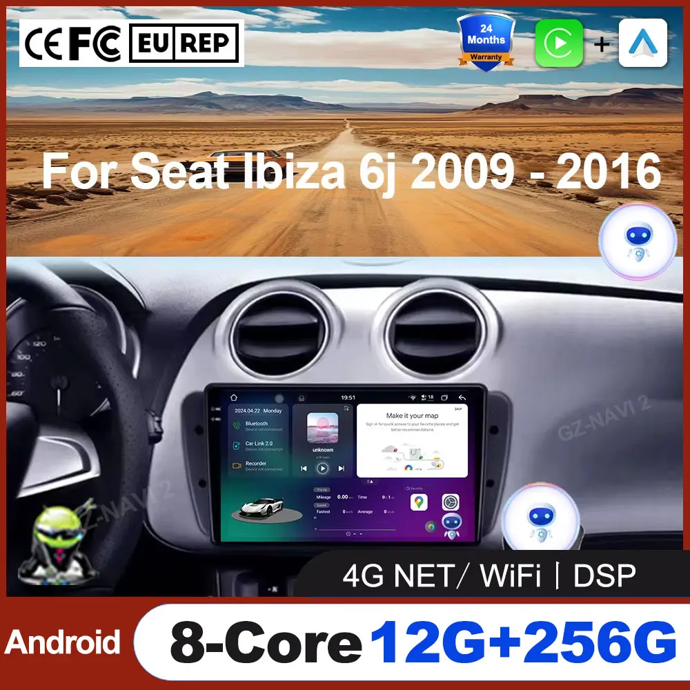 

For Seat Ibiza 6j 2009 - 2016 Android 16 Auto Radio Wireless Carplay Car Multimedia GPS Navigation Vadio Accessory QLED Auto