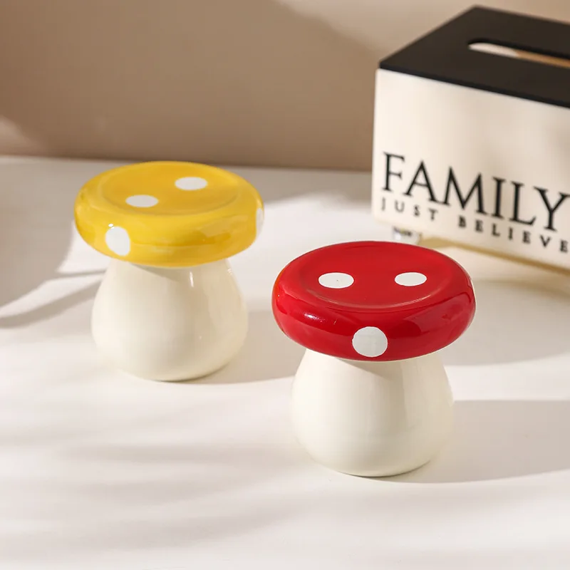 

Creative Red Mushroom Ceramic Toothpick Box Home Multifunctional Jewelry Floss Swab Storage Jar Living Room Mushroom Storage Box