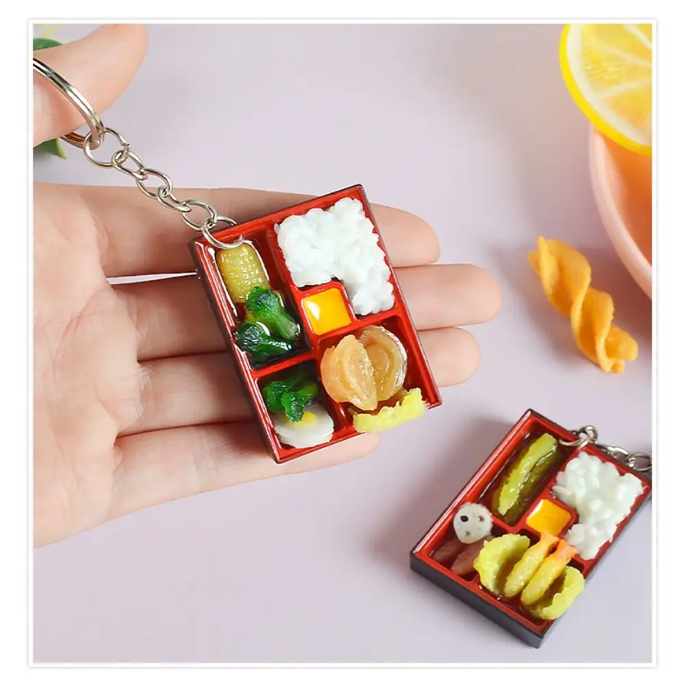 PVC Simulation Food Box Toy Keychain Keyring Scene Model Dollhouse Mini Sushi Keychain Miniature Creative