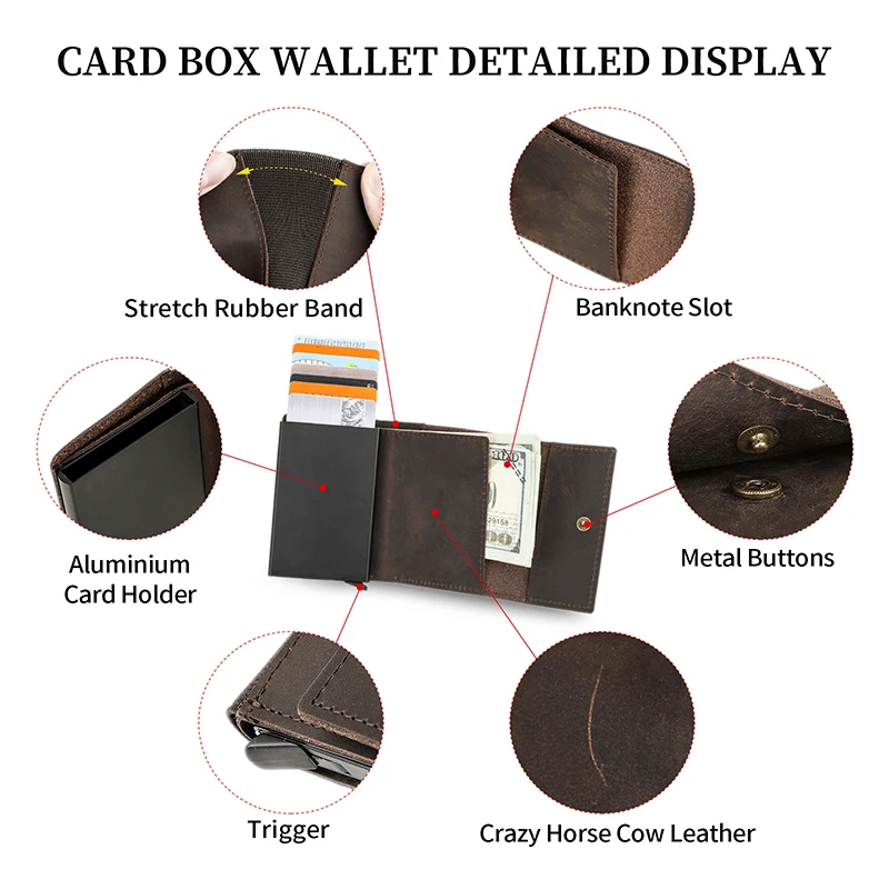 CONTACT'S Genuine Leather RFID Card Wallets for Men Aluminium Box Card Case Card Holders Money Clips Slim Casual Men's Wallets