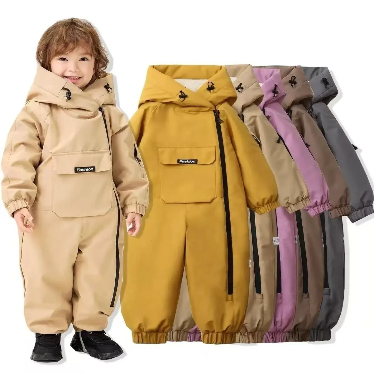 

FINEPAT 2-5Y Winter Baby Clothes Warm Fur Lining Boys Snowsuit Windy Proof Baby Ski Rompers Kids Girls Jumpsuits