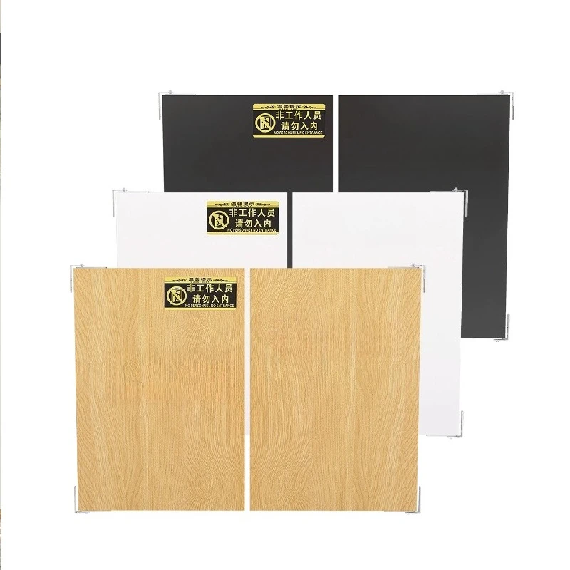 Checkout page baffle door panel, entrance to and from the front aisle door, movable folding door