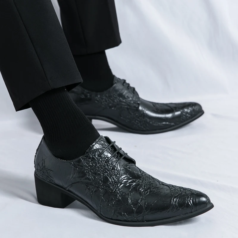 Vintage Carved Brogue High Heel Shoes for Men Height Increasing Business Oxford Shoes British Style Formal WeddingParty Footwear