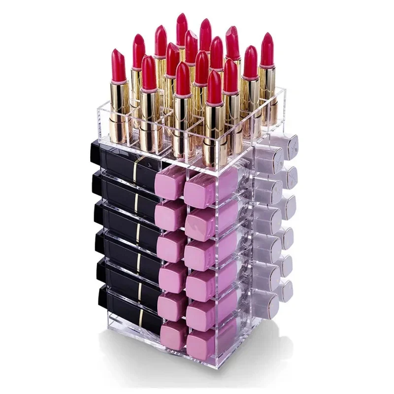 

Multi functional desktop organizer, large capacity rotatable makeup display box, lip gloss shelf, space saving design