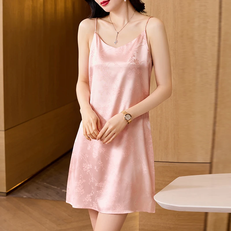 

Satin Jacquard Camisole Long Dresses for Women 2025 Spring Fashion Female Clothing V-neck Sexy Dress Summer Clothing for Women