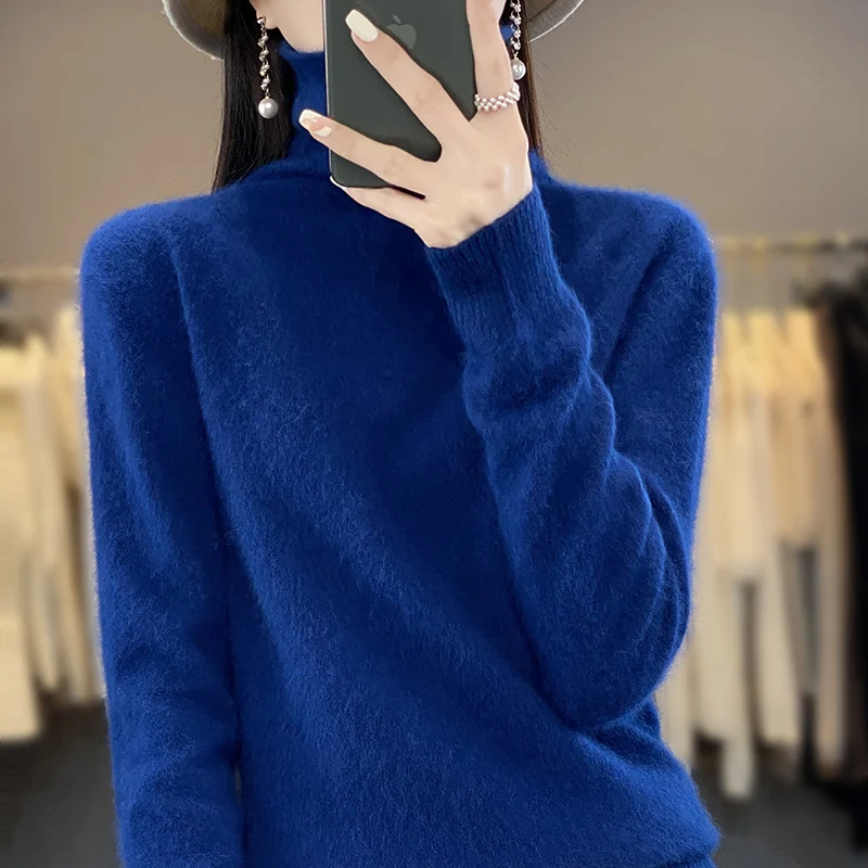 100% Pure Mink Cashmere Turtleneck Sweater For Women 2023 New Fall/Winter Pullover Sweater For Women Warm Thickened Sweater