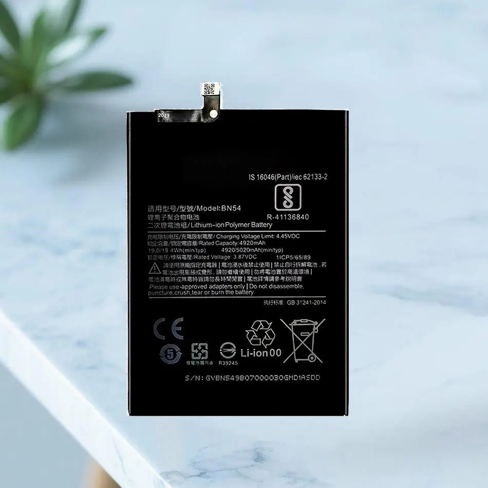 

Mobile Phone Battery 5020Mah For Xiaomi Redmi Note 9 5G 10X 4G BN54 Note9 High Compatibility Reliable Power Supply