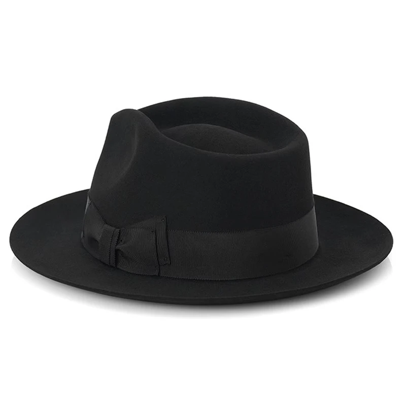 Big Head Men's Vintage Style 100% Wool Fedora Hat , Black Brown Grey Coffee Blue Color 6cm Brim Party Dress Classic Felt Hat