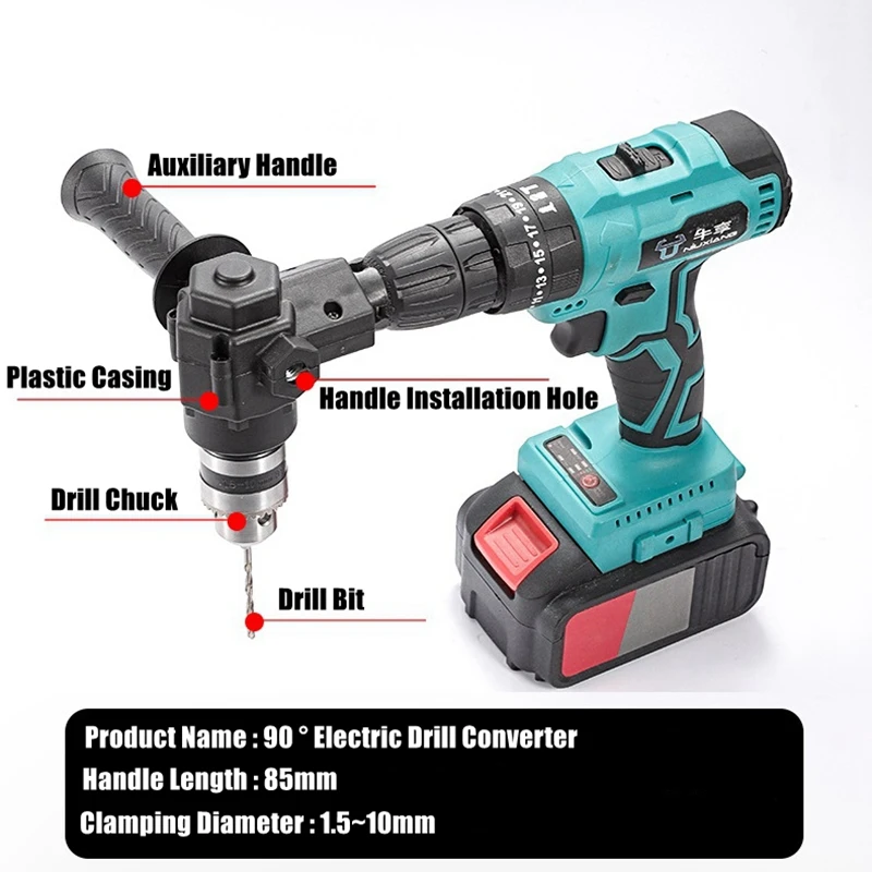 90° Three Jaw Chuck Corner Impact Drill Adapter Right Angle Bend Extension Chuck Drill Adapter Right Angle Converter Accessory - view 2