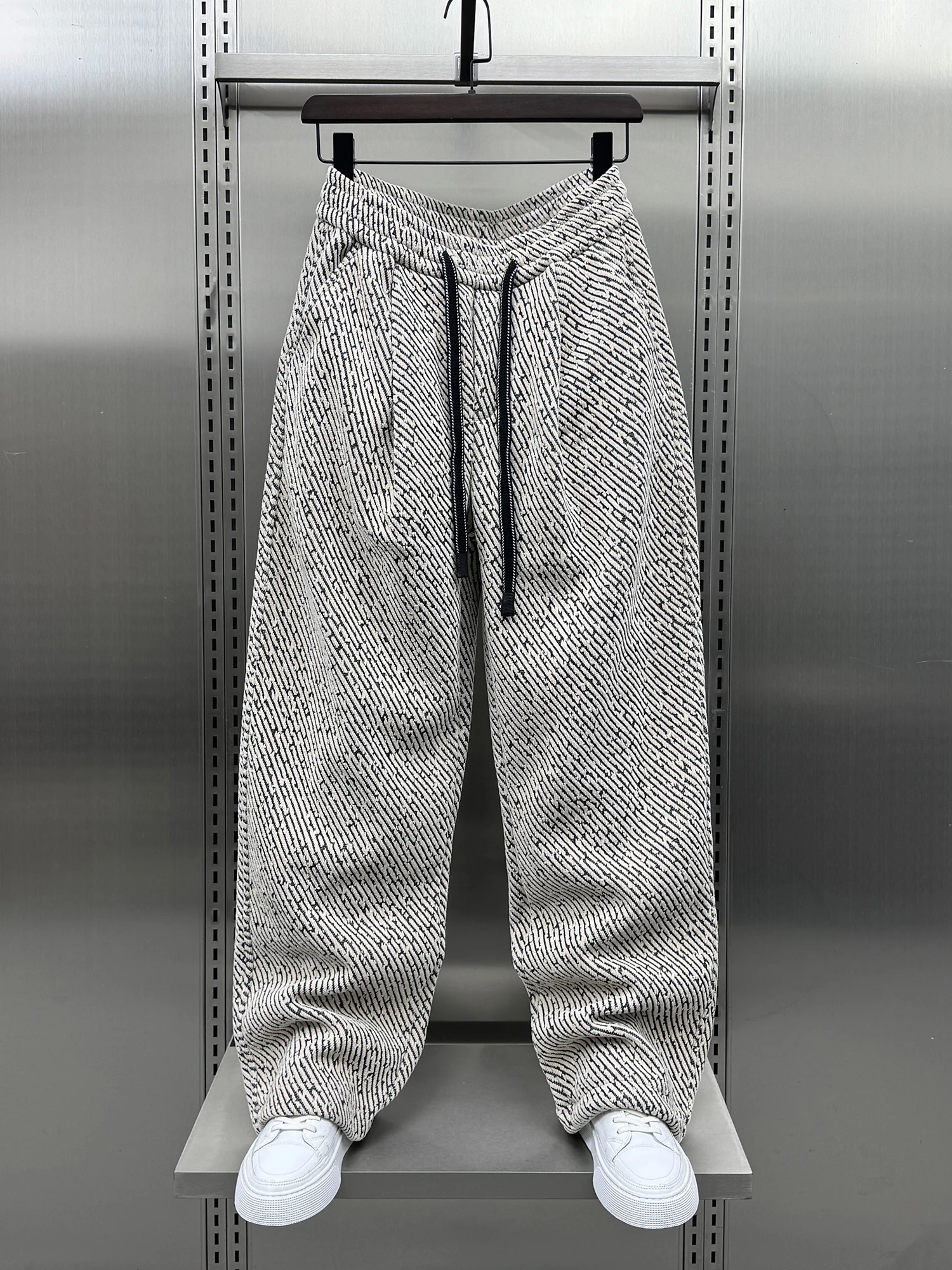 

Laid-ba Sle Thiened Fce Men's Winter Casual Pants Loose Wide Leg Drapey Long Trousers Faionable And High-end