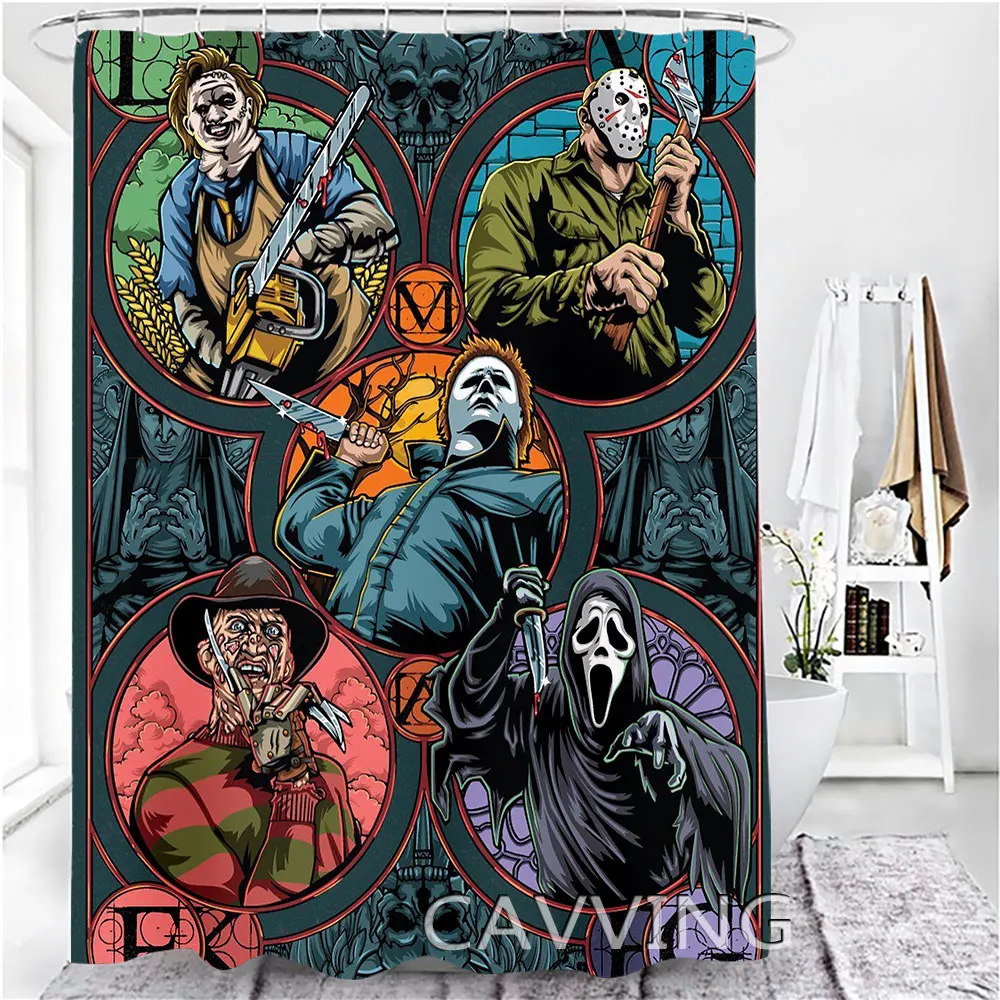 Horror Movies Characters 3D Printed  Shower Curtains Waterproof Bathroom Curtain Anti-slip Bath Mat Set Toilet Rugs Carpet   F01