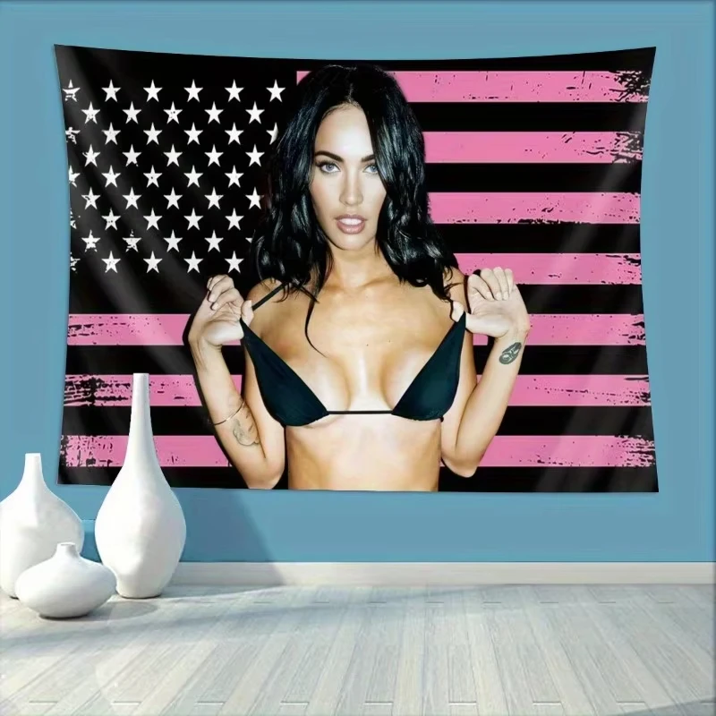 

1PC Megan Fox American Flag Wall Hanging | Pink Star Stripe Design | Premium Fabric Vertical Portrait Home Decor (Flat Print)