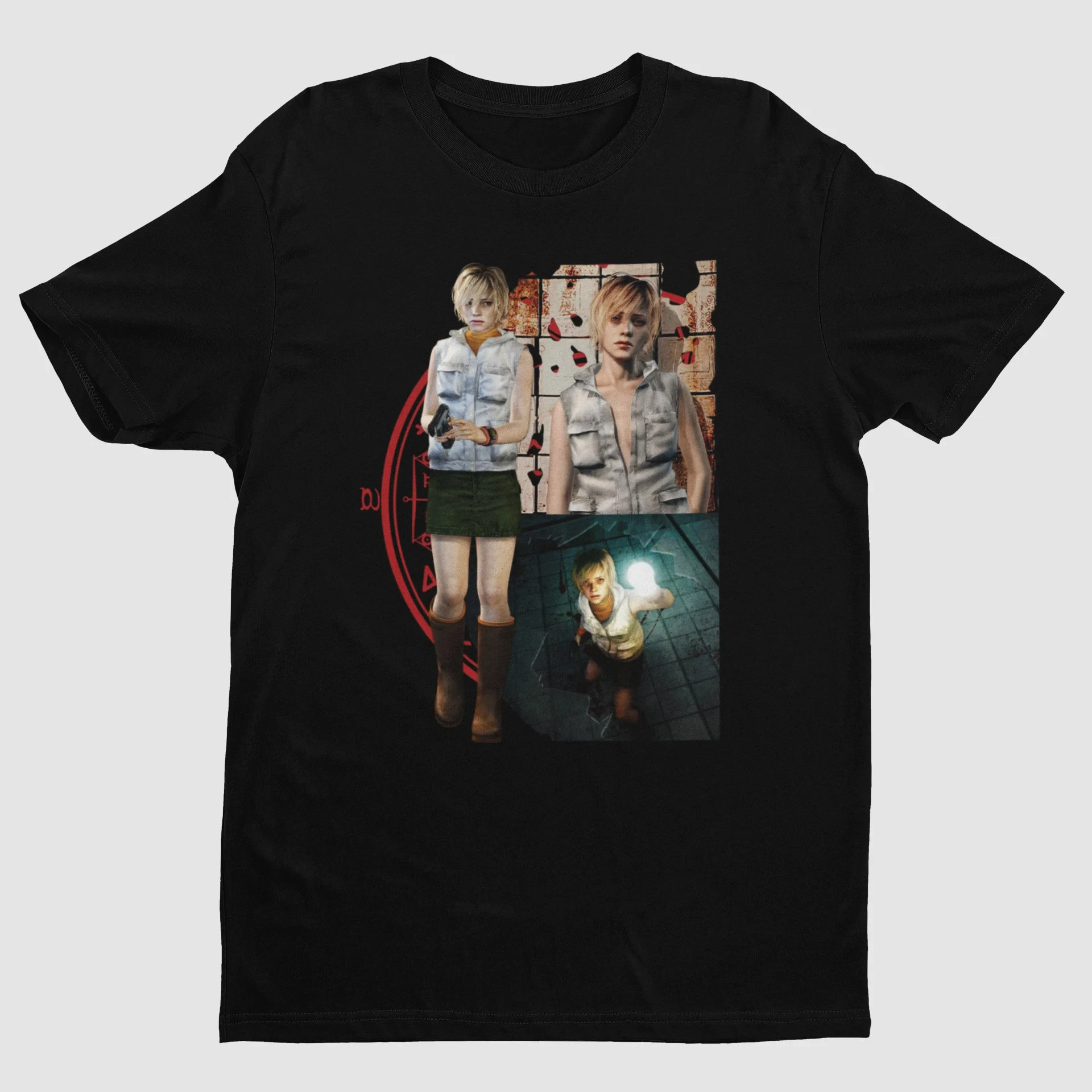 Camiseta Silent Hill 3 Heather Mason: Camiseta con estampado artístico de collage para un estilo de moda urbana diario