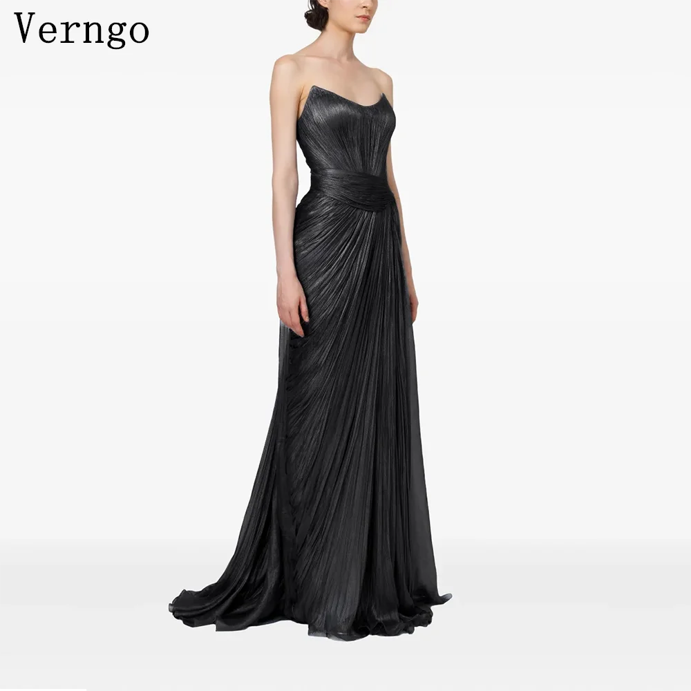 

Verngo Black Shiny Silk Evening Dress Strapless Mermaid Maxi Formal Occasion Dress Modern Prom Party Gown Customized