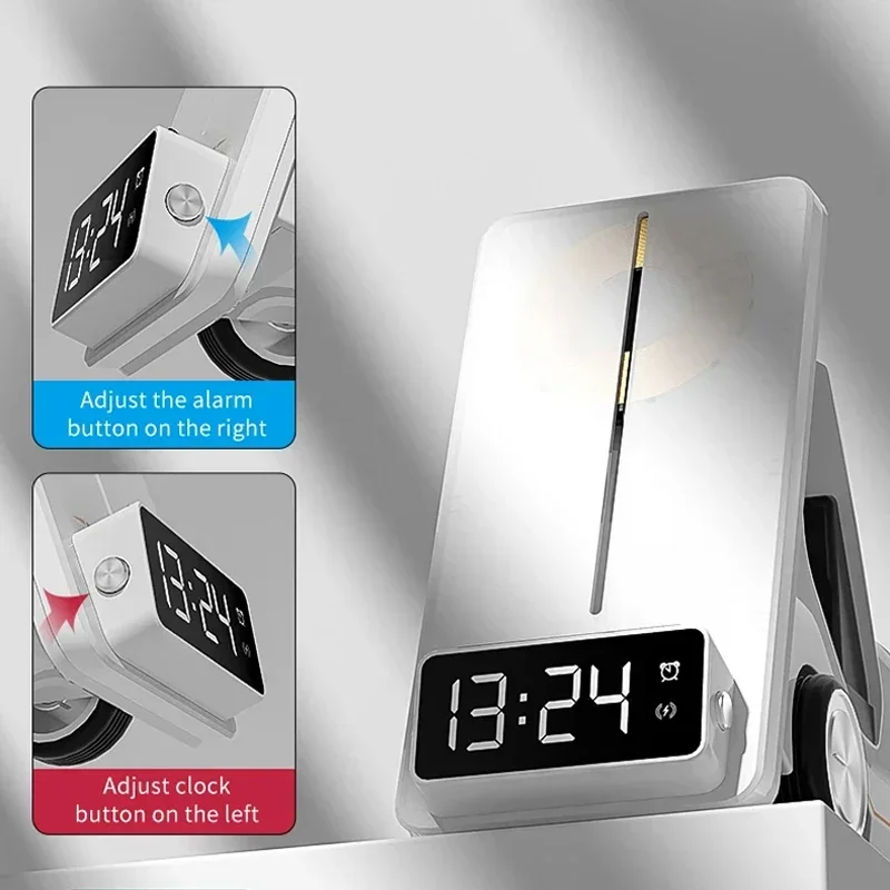 VIKEFON Wireless Chaarger Stand 5 In 1 Alarm Clock For IPhone 15 14 13 12 Pro Max iWatch 8 7 6 5 Airpods Fast Charging Station