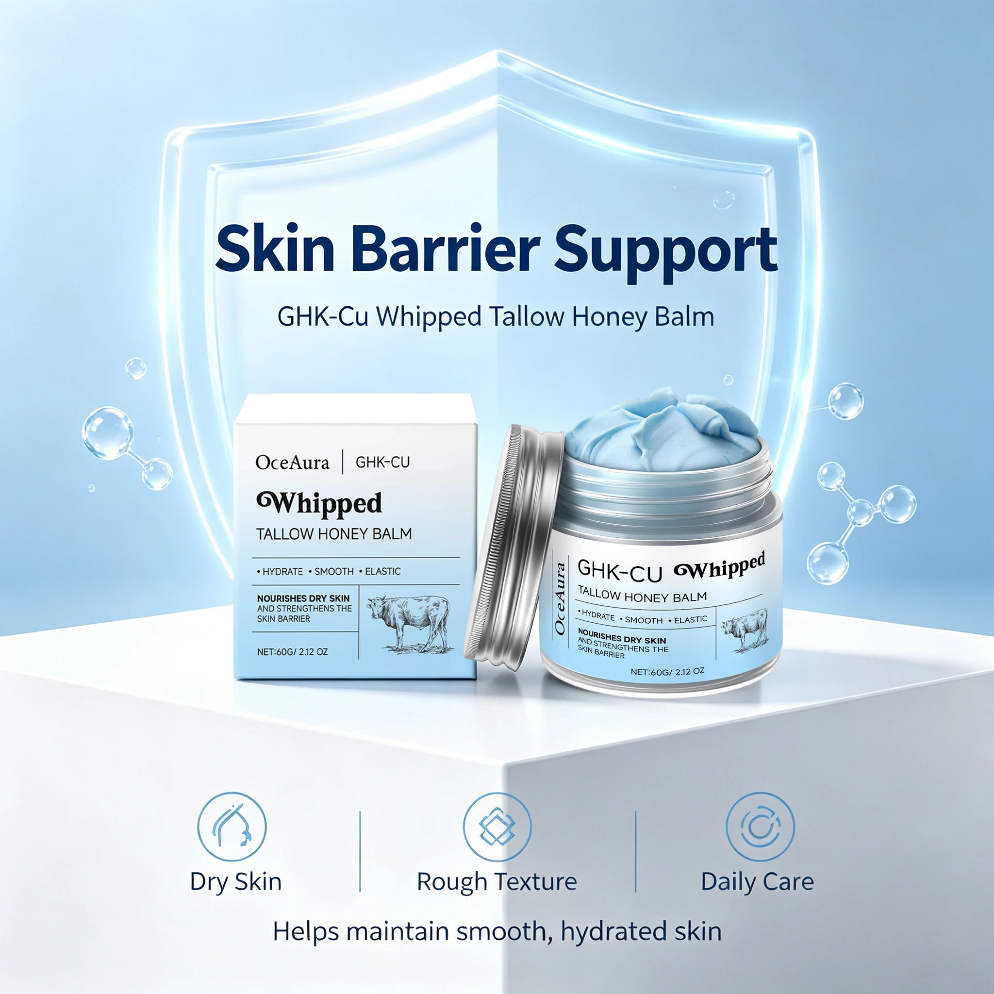 Copper Peptides GHK-Cu Beef Tallow for Skin Organic Tallow Skin Barrier Repair Deep Moisture for A/W Dry Skin Face Moisturizer