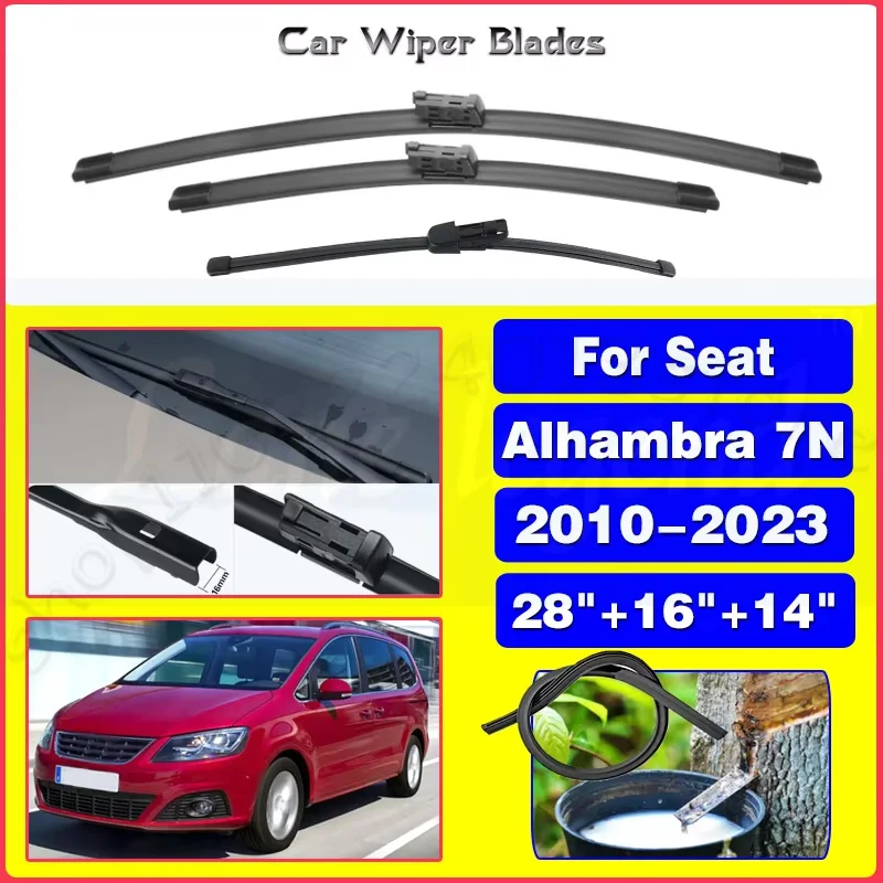 

For Seat Alhambra 7N 2010-2023 28"+16"+14" Front Rear Wiper Blades Windshield Windscreen Window Cutter Accessories 2019