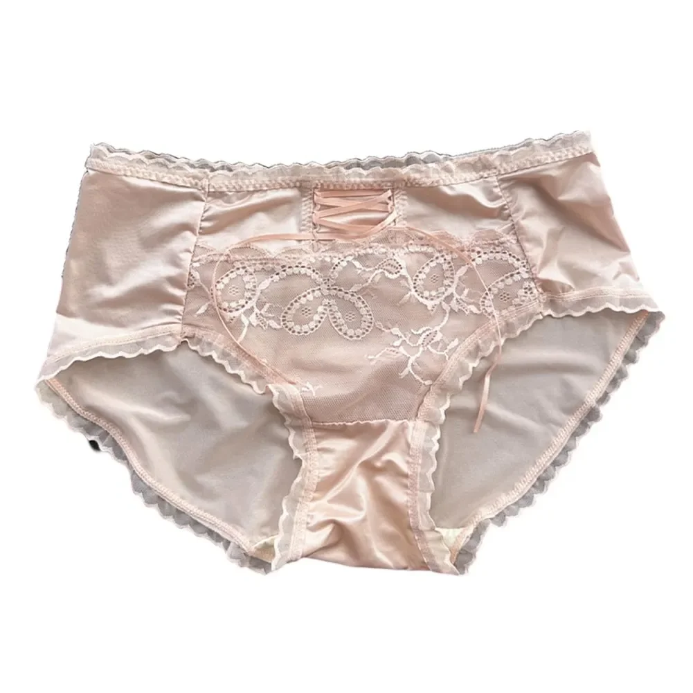 

Ice Silk Underwear Shiny Lace Panties All Seasons Lace Up Design Sexy Style Slight Stretch Comfortable Home Lingerie