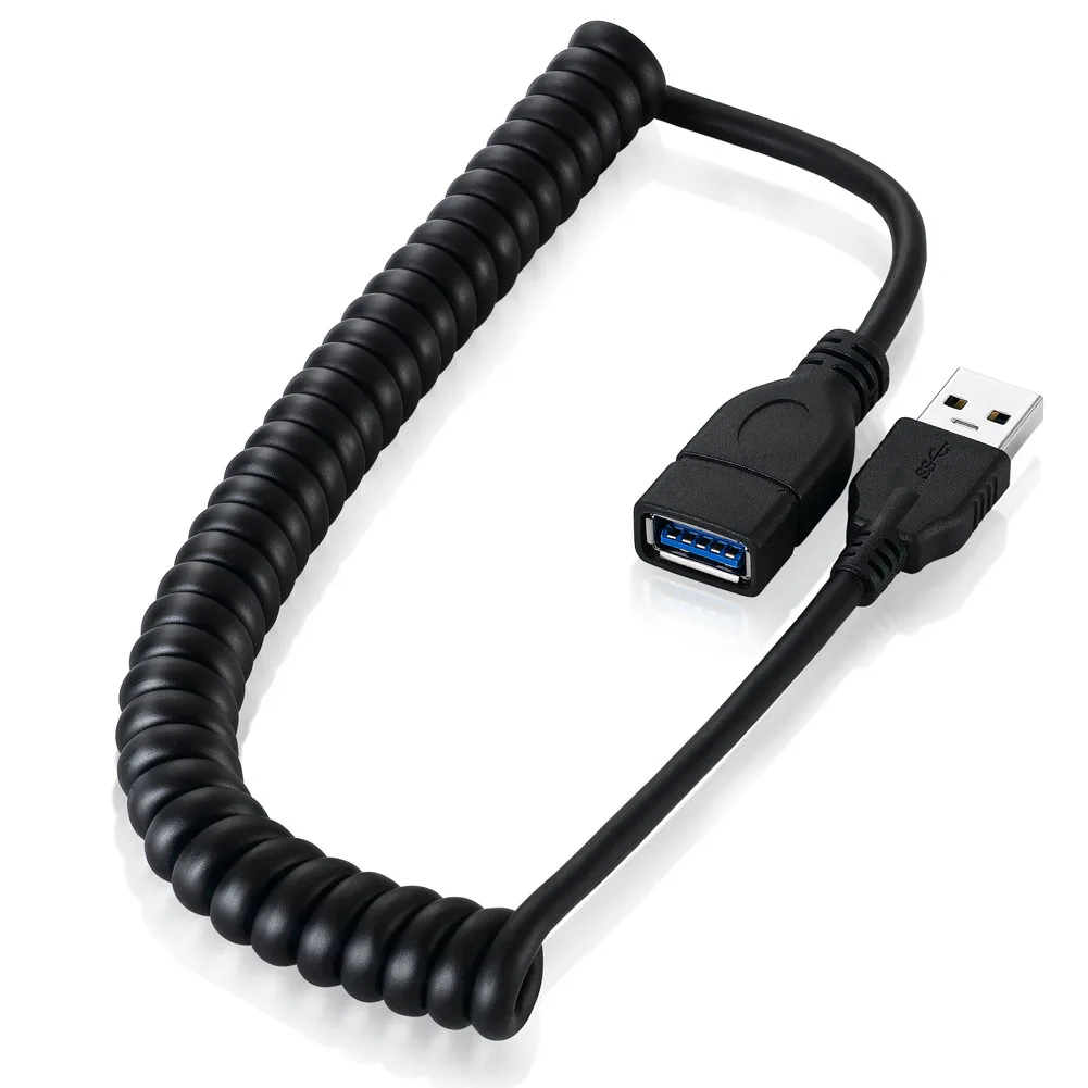 Bochara Elastic Coiled USB 3.0 Extension Cable Male to Female M/F 9+1 Copper Cores Foil+Braided Shielded