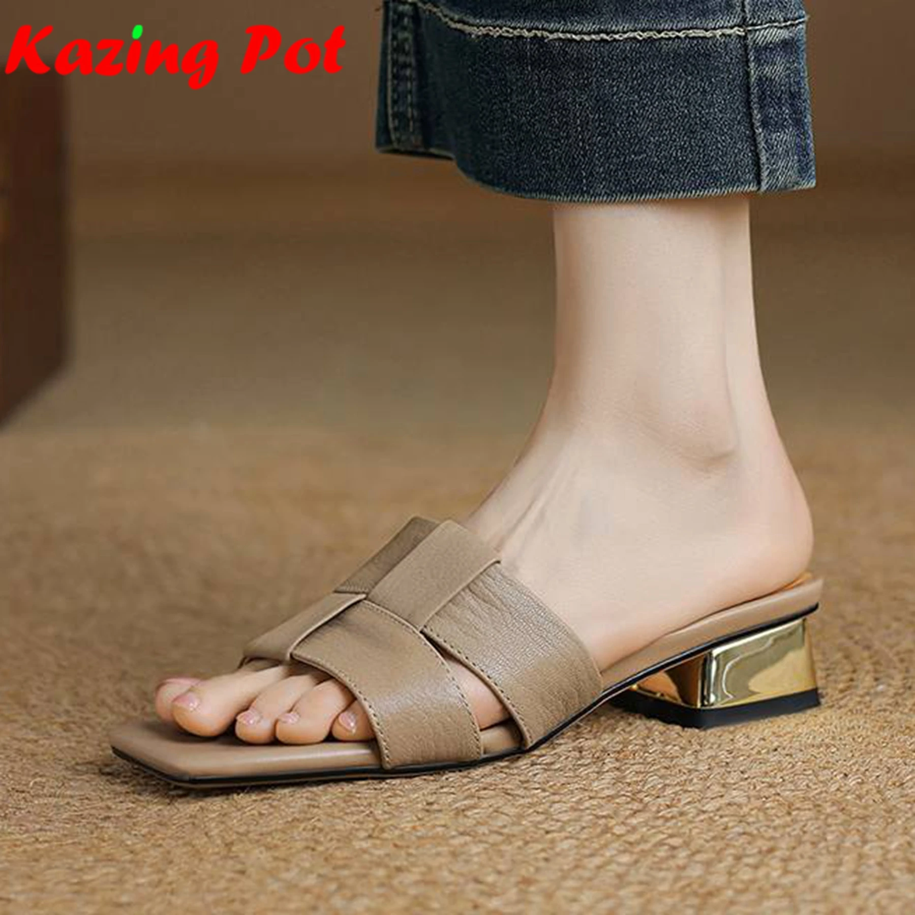 

Krazing Pot из овчины, новые сабо с открытым носком на низком каблуке, красивая женская летняя обувь в консервативном стиле, офисные женские брендовые размеры 43, женские сандалии