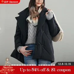 Maden Commuter Loose Fit Collared Cotton-padded Coat Casual Warm Puffer Jacket Versatile Black Outerwear for Women's Winter