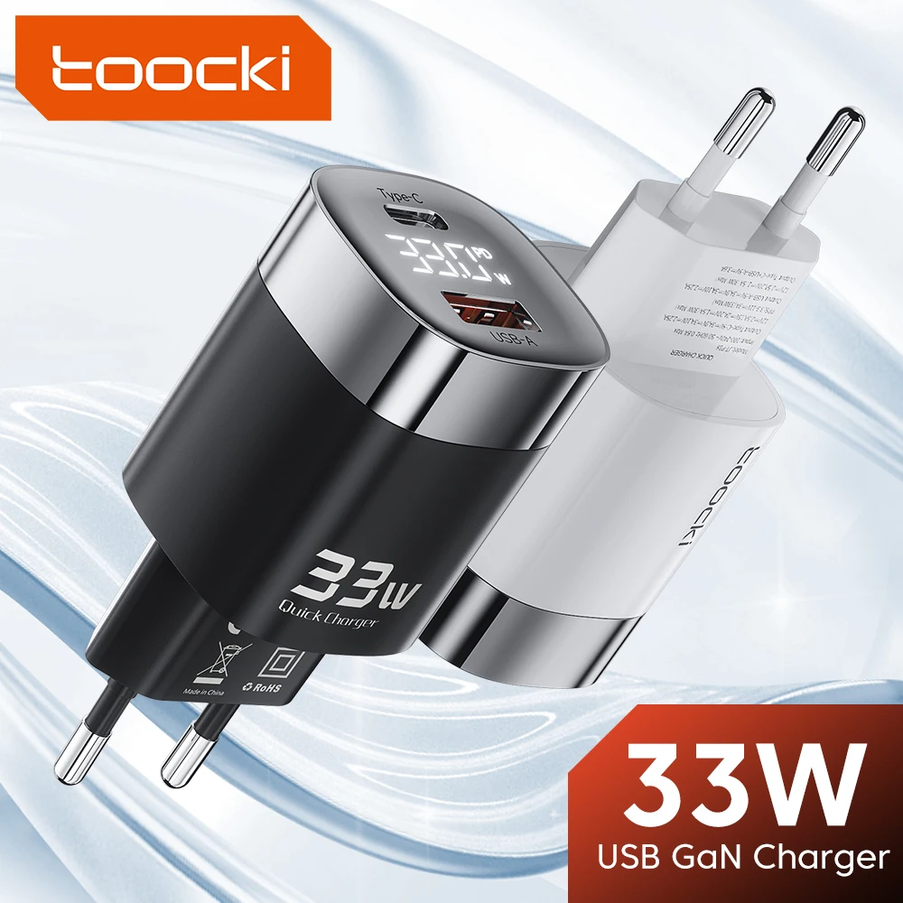 Toocki 33W Display GaN USB C Charger PD Type C Fast Charge For iPhone 14 13 12 Pro Max iPad Xiaomi Huawei Samsung Mobile Charger