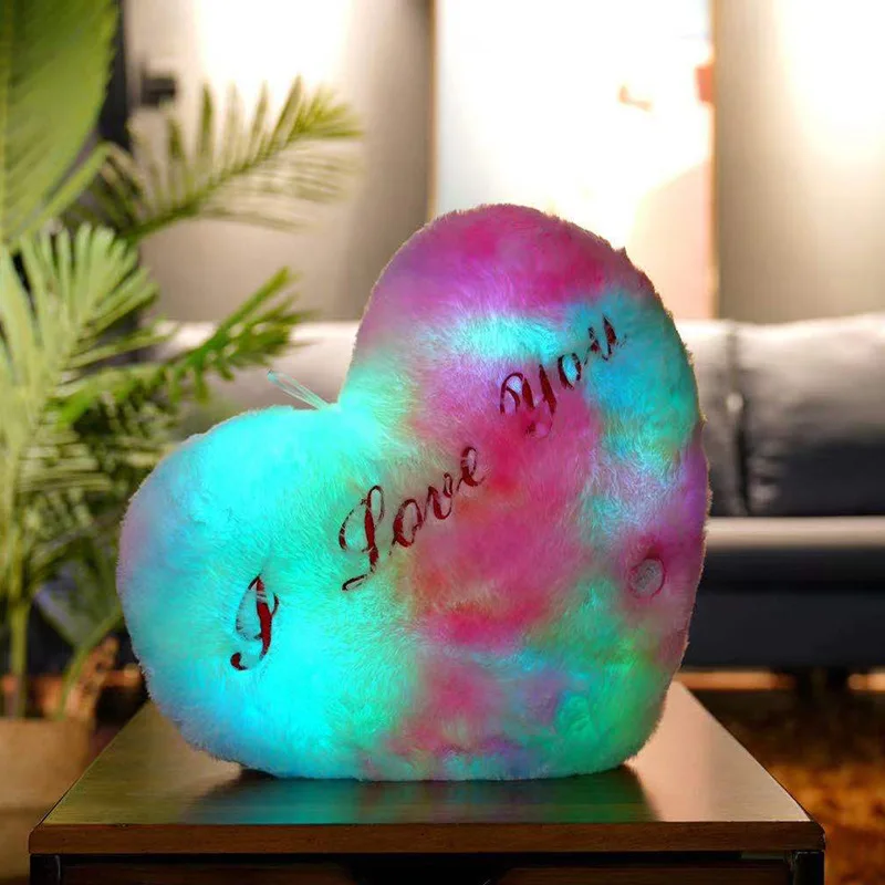 Hot Selling Valentines Day Gift I Love You Heart Shape Luminous Pillow Creative Stars Glowing Toy LED Light Plush Toys Kids Doll