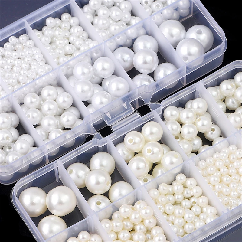 10Grids 3-14mm White Ivory Imitation Pearls Round Spacer Loose Beads DIY Jewelry Making Necklace Bracelet Earrings Accessories