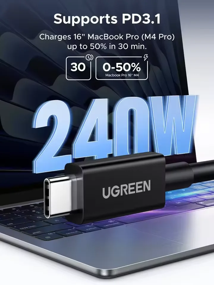 UGREEN Thunderbolt 5 USB 4 Type C to Type C Cable 240W PD Fast Charging 16K 60Hz 120Gbps Data Transmission Gen USB C Cable