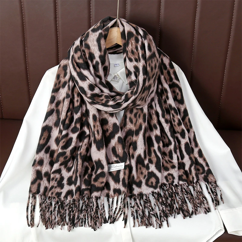 Women Luxury Winter Scarf 2024 New Cashmere Scarves Thick Warm Blanket Shawls Wraps Fashion Leopard  Foulard Bufanda Echarpe