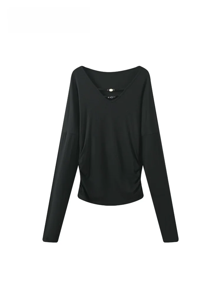 

plus Size Women's Long Sve V-Ne Base irt Spring Faion Loose Versatile Slimming Top Trendy Cotton Polyester Blend