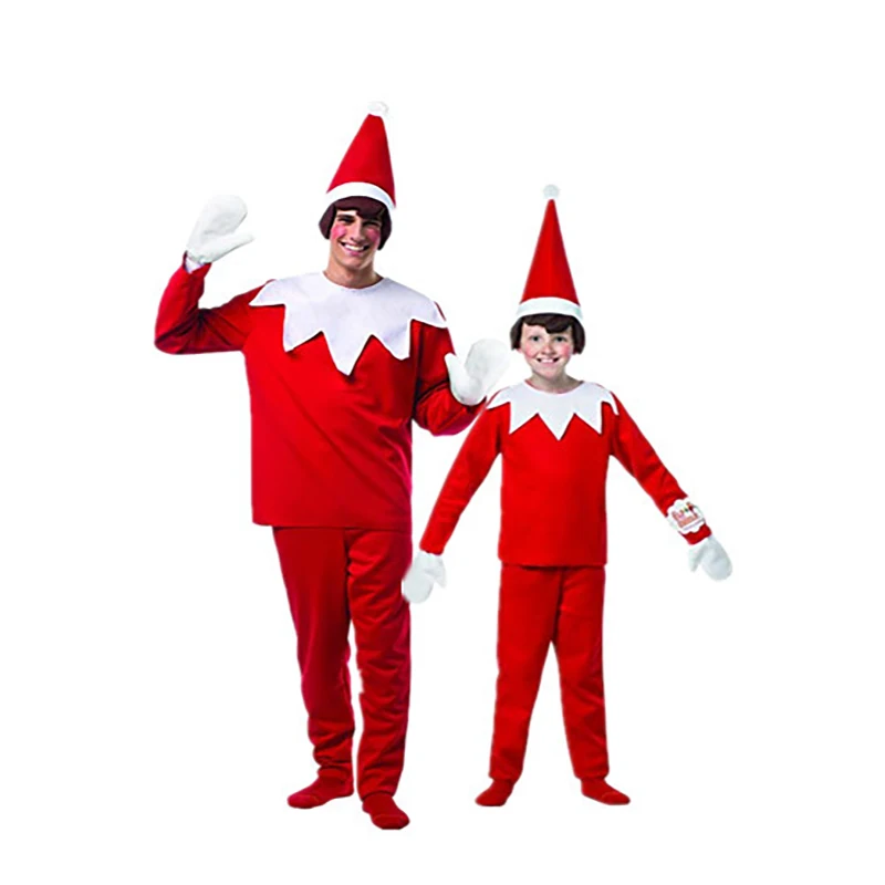 Disfraz familiar de Navidad para niños y adultos, traje de Cosplay de elfo rojo para padres e hijos, precioso traje de fiesta de año nuevo