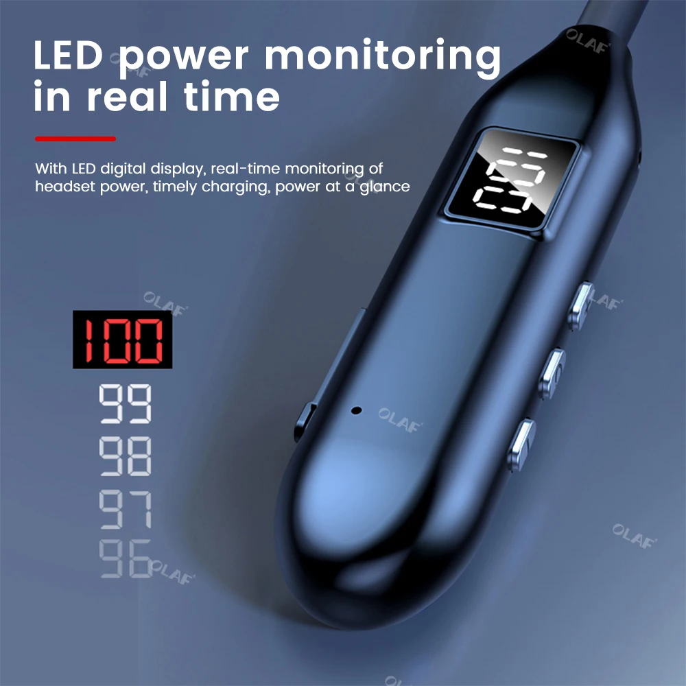 Olaf bluetooth 5.3 sem fio fones de ouvido led super power neckband magnético esportes fone alta fidelidade handfree com microfone