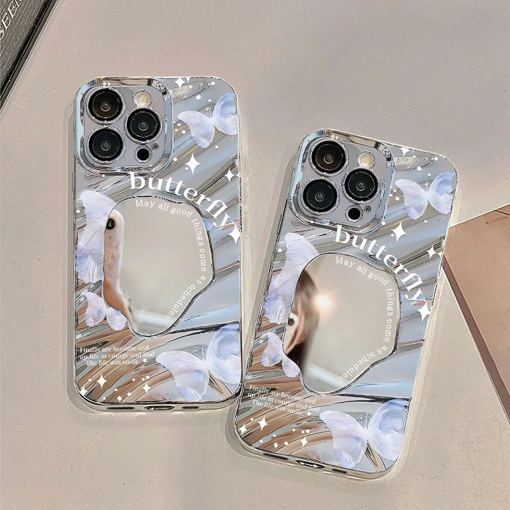 Silver Pattern Mirror Phone Case for Apple iPhone 17 16 15 14 13 12 11 Pro Max Air Cases Romantic Dreamy Purple Butterfly Cover - view 4