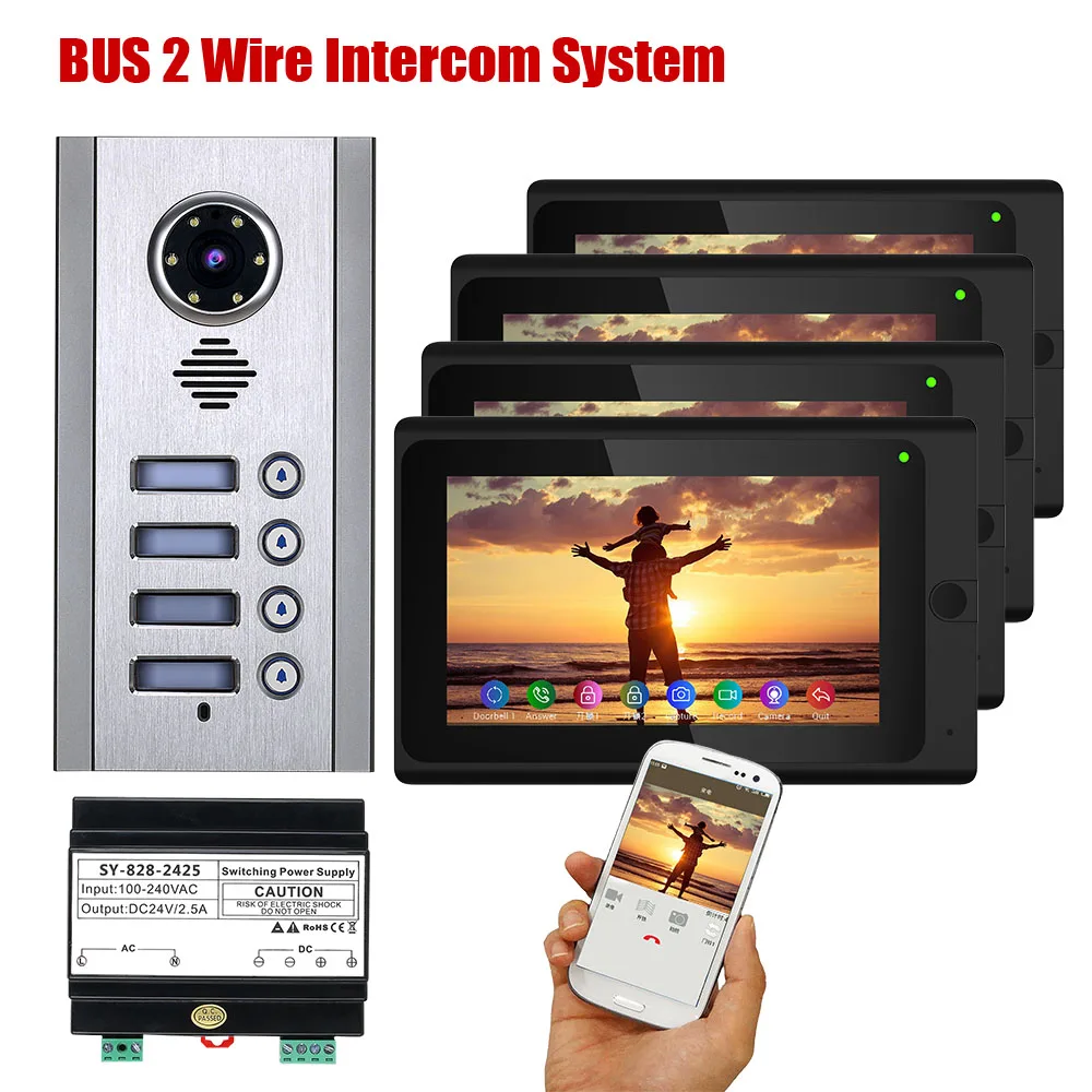 MAOTEWANG Wireless Wifi 7 Inch BUS 2 Wire Video Door Phone Intercom systems Kit for home 1/2/3/4 Units Apartment  Night Vision