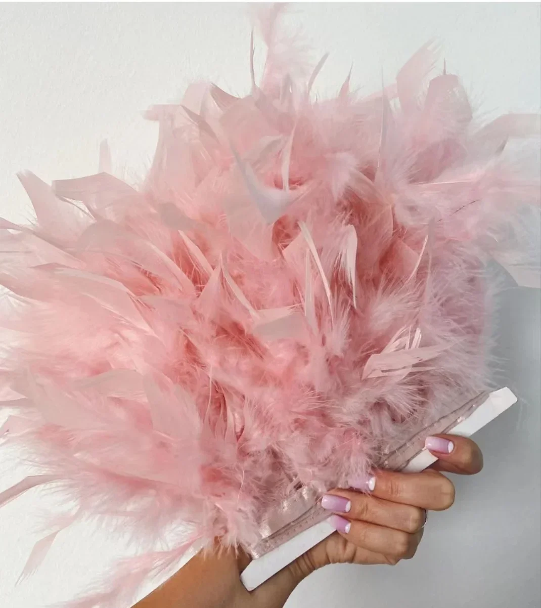 1 متر الأبيض تركيا الريش تقليم الحرف DIY بها بنفسك فساتين الزفاف حفلة إكسسوار منزلي كرنفال بلوماس الشريط الخياطة الديكور #6