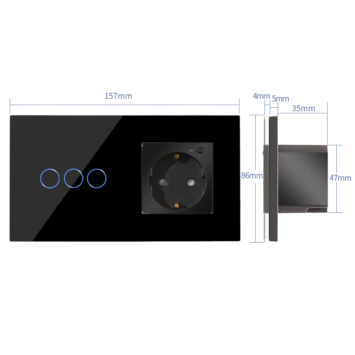 Imagem -02 - Bingoelec Preto Inteligente wi fi Sensor Interruptor de Toque com Soquete Painel Vidro Cristal Interruptores com Tuya Soquete para Casa Inteligente