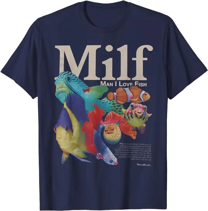 MILF Man I Love Fish T-Shirt Fishing Lover Graphic Tee Humor Funny Fisherman Outfits Men\'s Fashion Short Sleeve Blouses Gifts