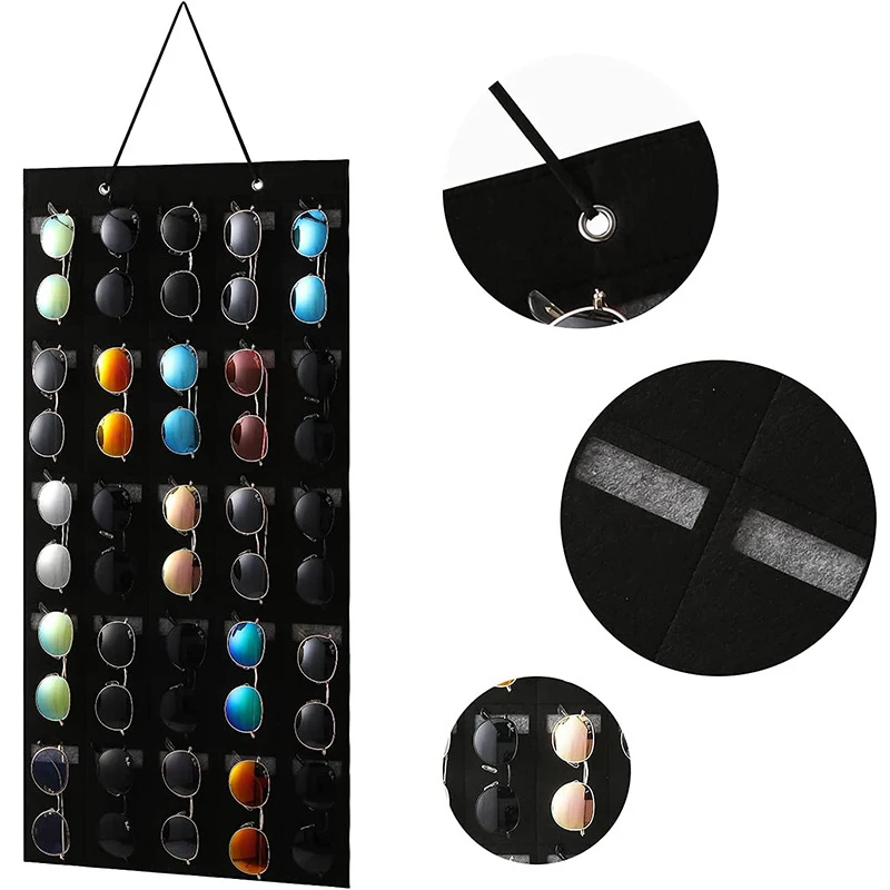 Sunglasses Display Case Felt Storage Hanging Bag With Sturdy Rope Hanging Sunglasses Holder 25 Slots Sunglasses Organizer