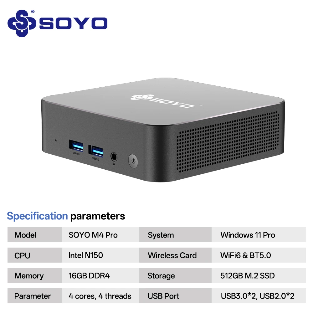 SOYO M4 Pro Mini PC Intel Alder Lake N150 M4 Plus N95 CPU 16GB 512GB M2 Plus N100 8GB DDR4 128GB Portable Mini PC