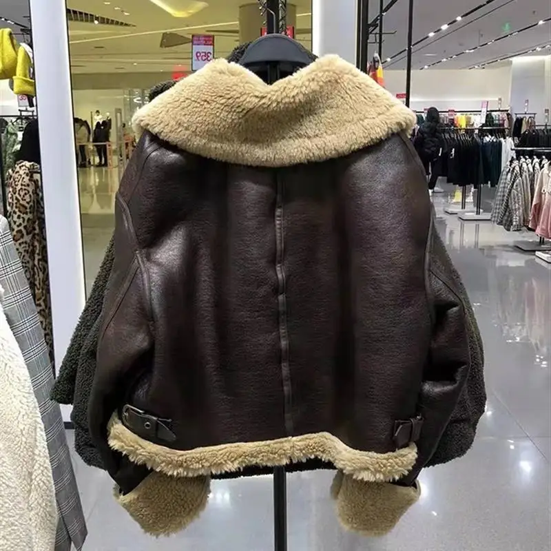 Winter New Sle Damen-Jet-Mantel aus Kunstfell, integriertes Leder und Pelz, künstlicher Effekt, verdickter langer Sve-Reißverschluss