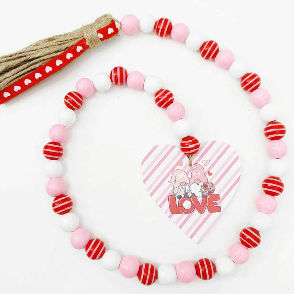 

2pcs Wood Bead Garland Tassel Decor Rustic Valentine'S Day Hanging Door Handle Wall Window Stair Home Party Store Decor Woodbead