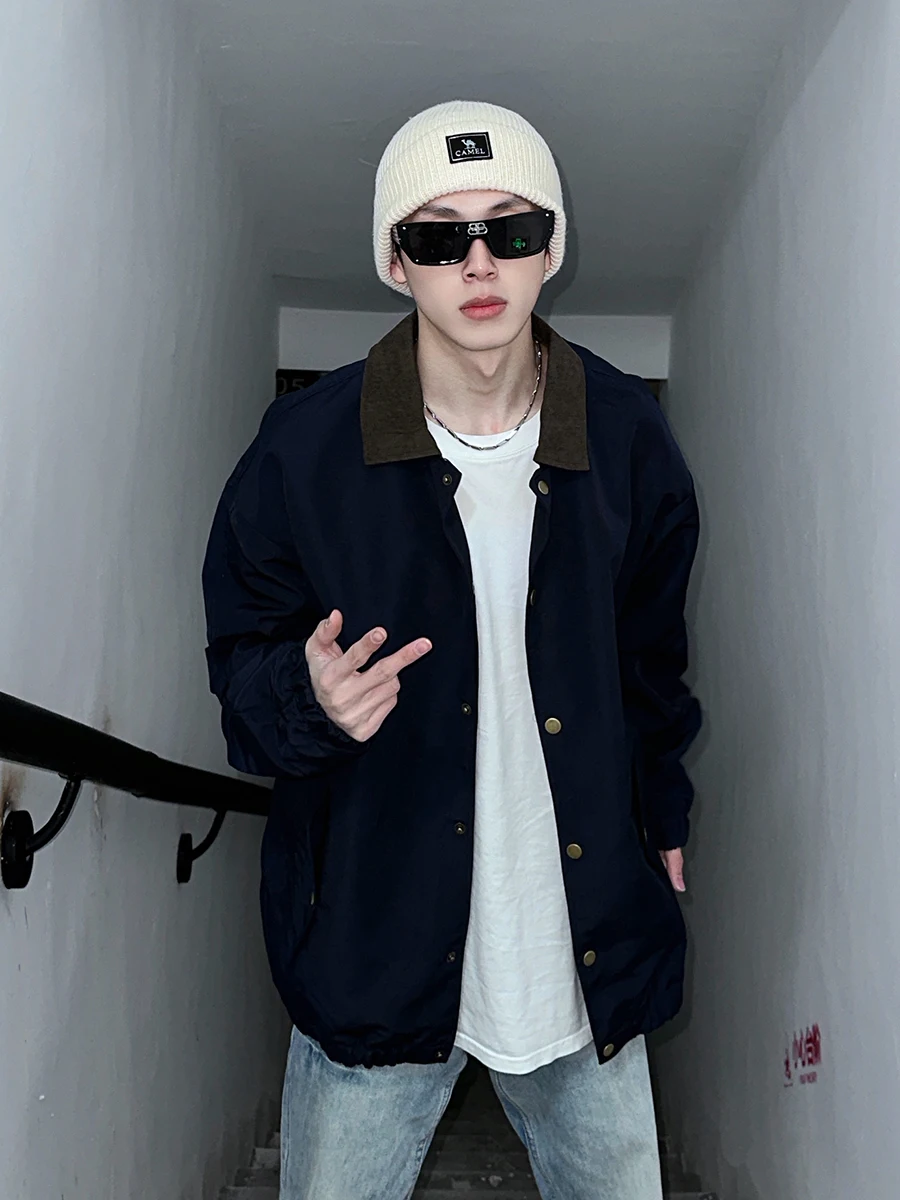 

Стильная мужская рабочая куртка для весны и осени, молодежная модная бейсбольная куртка-бомбер из полиэстера, свободный крой